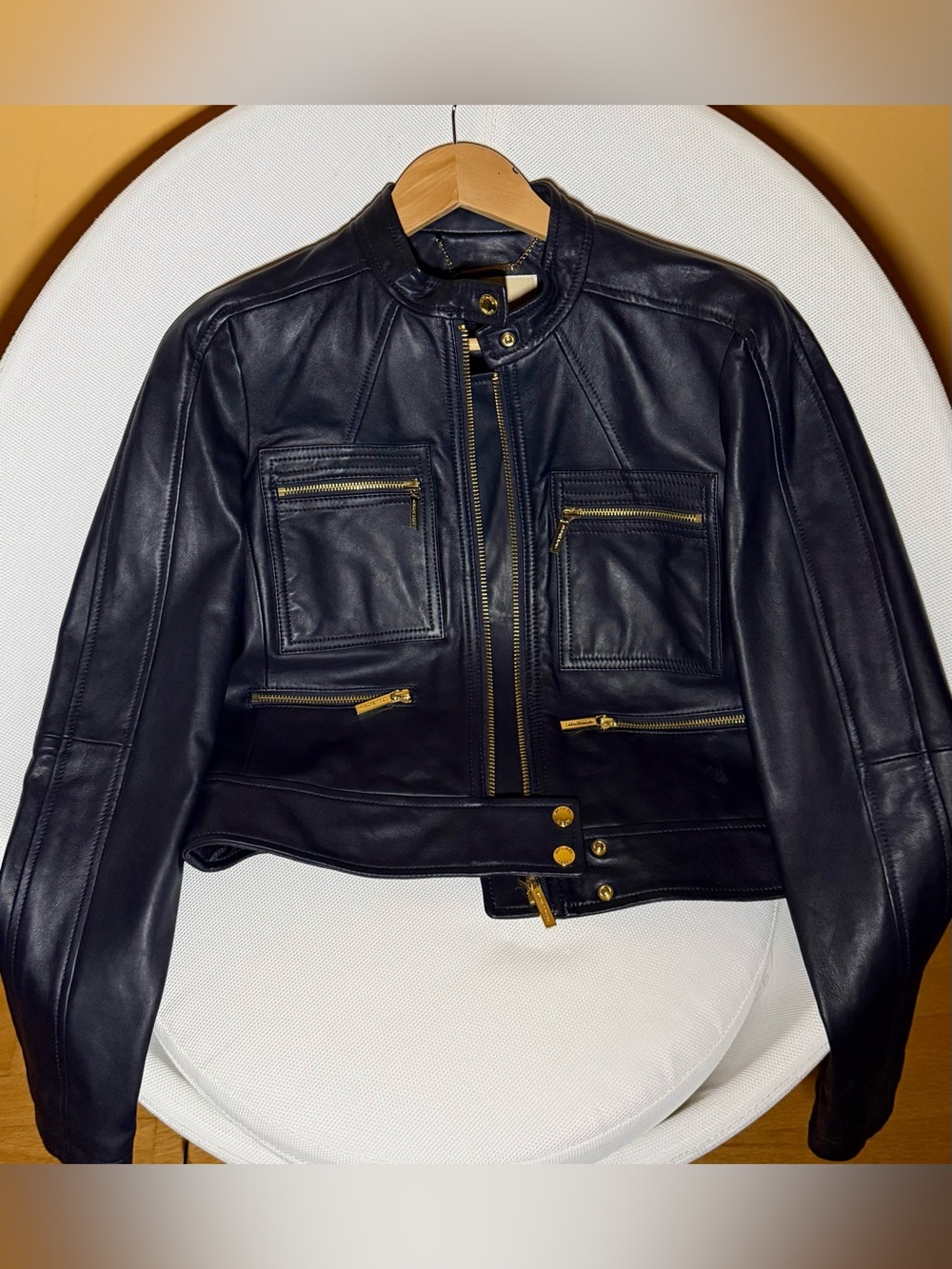 MICHAEL KORS Midnight Blue Leather Jacket